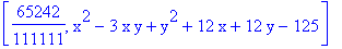 [65242/111111, x^2-3*x*y+y^2+12*x+12*y-125]